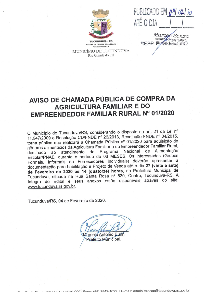 AVISO DE CHAMADA PÚBLICA Nº 01_2020_ AQUISIÇÃO DE GÊNEROS ALIMENTÍCIOS